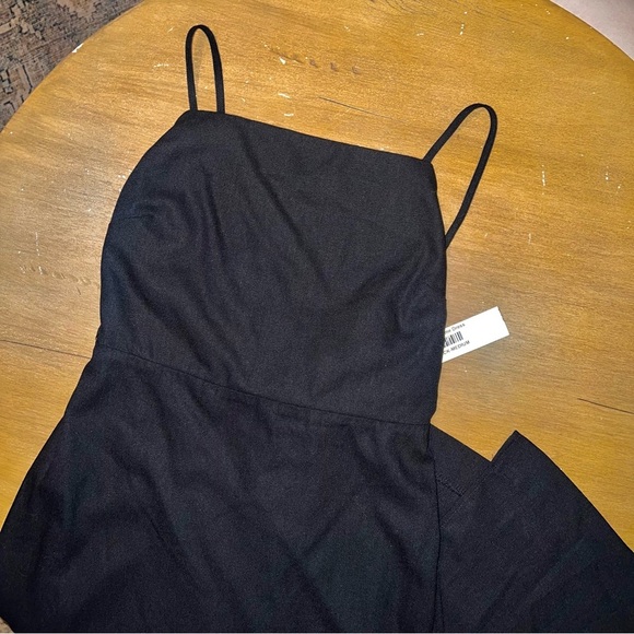 NWT The Workshop Black Linen Spaghetti Strap Dress M Lace up Back with Slit - Picture 3 of 11